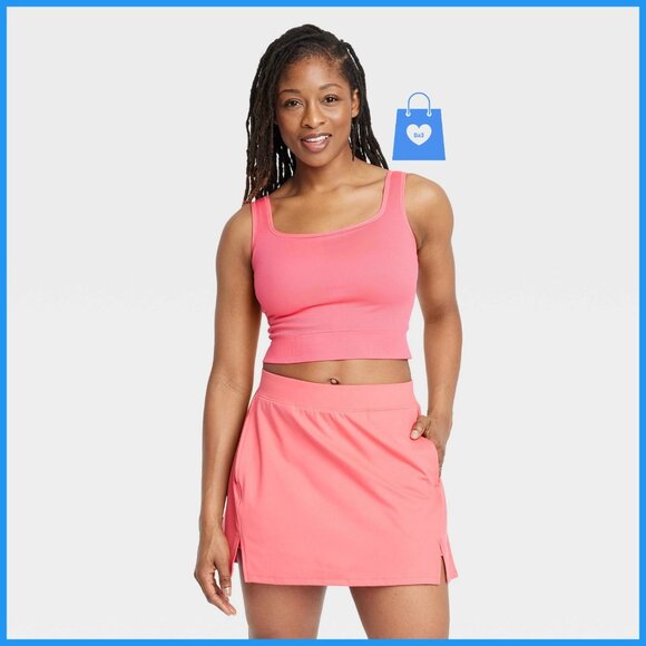 2X - Womens Seamless Square Neck Cropped Tank Top - All In Motion - Coral Pink - Picture 8 of 9